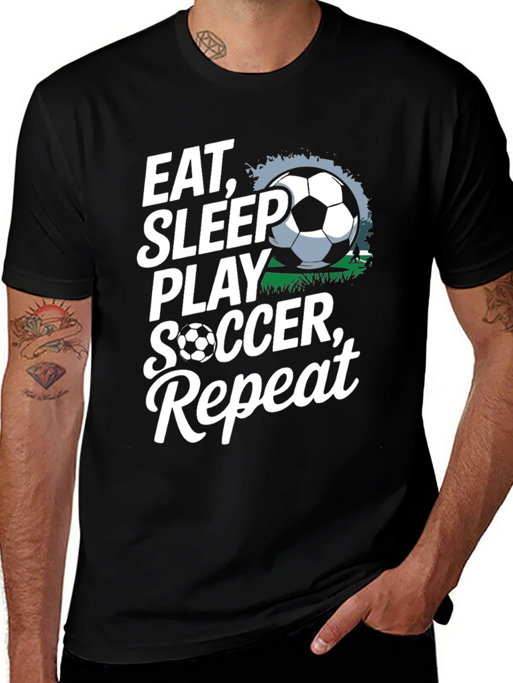 Eat Sleep Play Soccer Repeat Black Graphic Tee