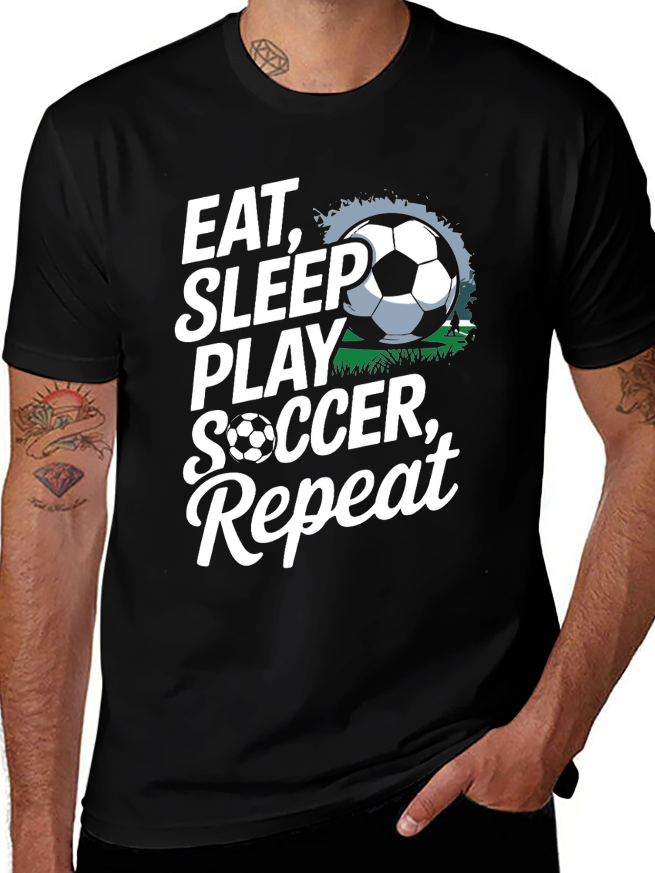 Eat Sleep Play Soccer Repeat Black Graphic Tee