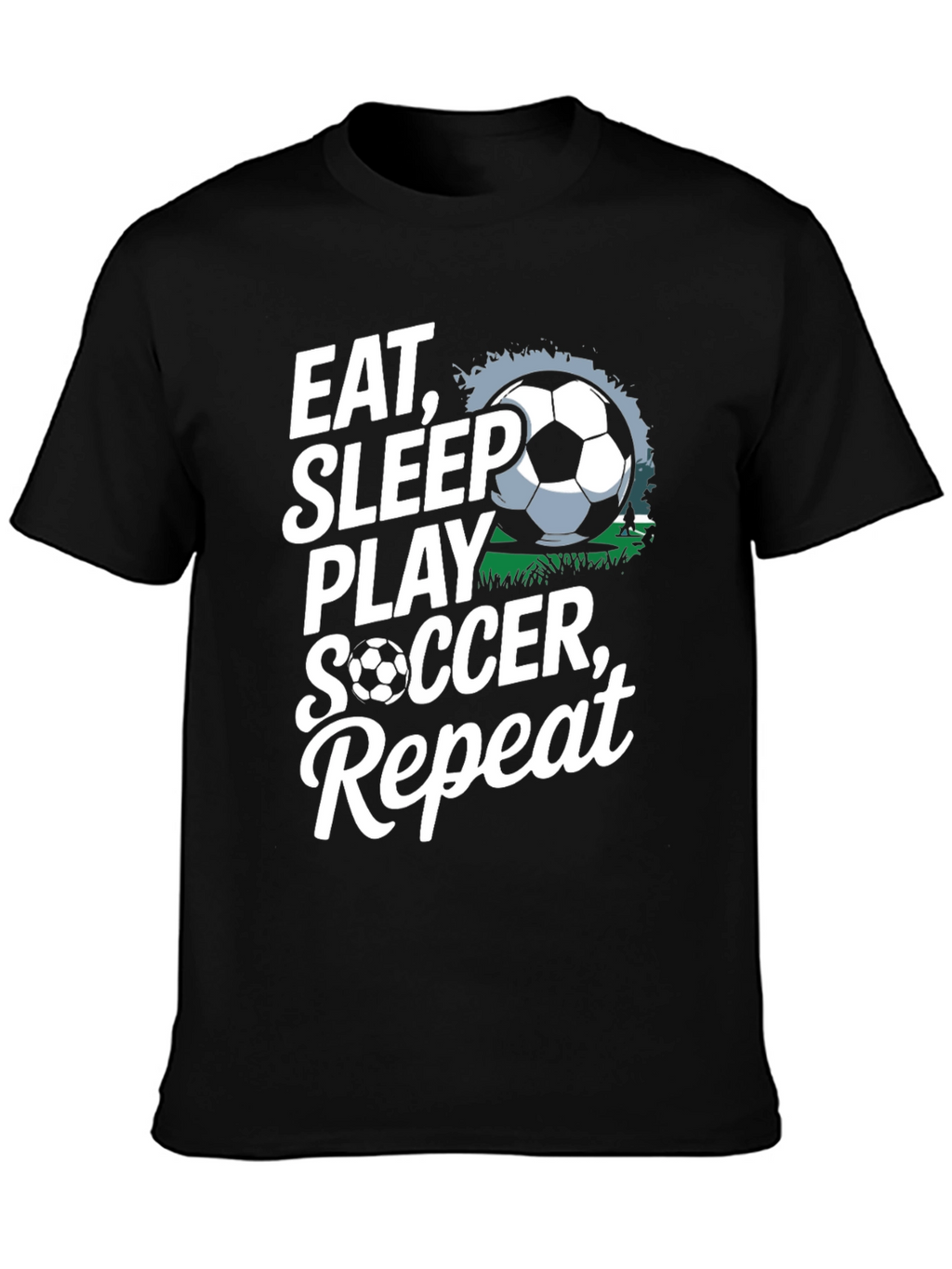 Eat Sleep Play Soccer Repeat Black Graphic Tee