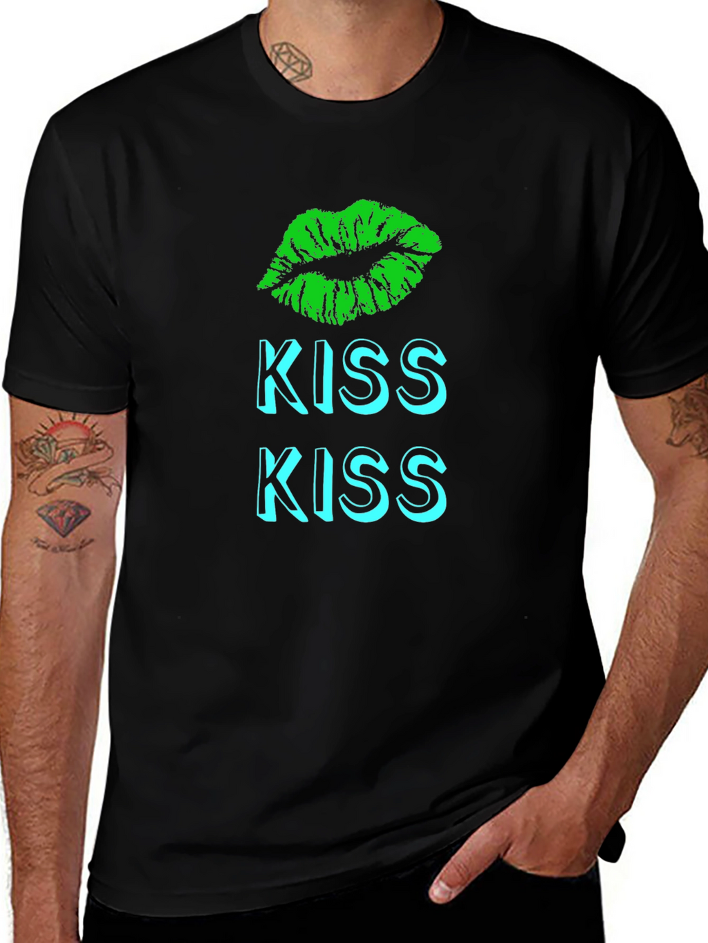 Kiss Lips Graphic T-Shirt - Black Casual Tee