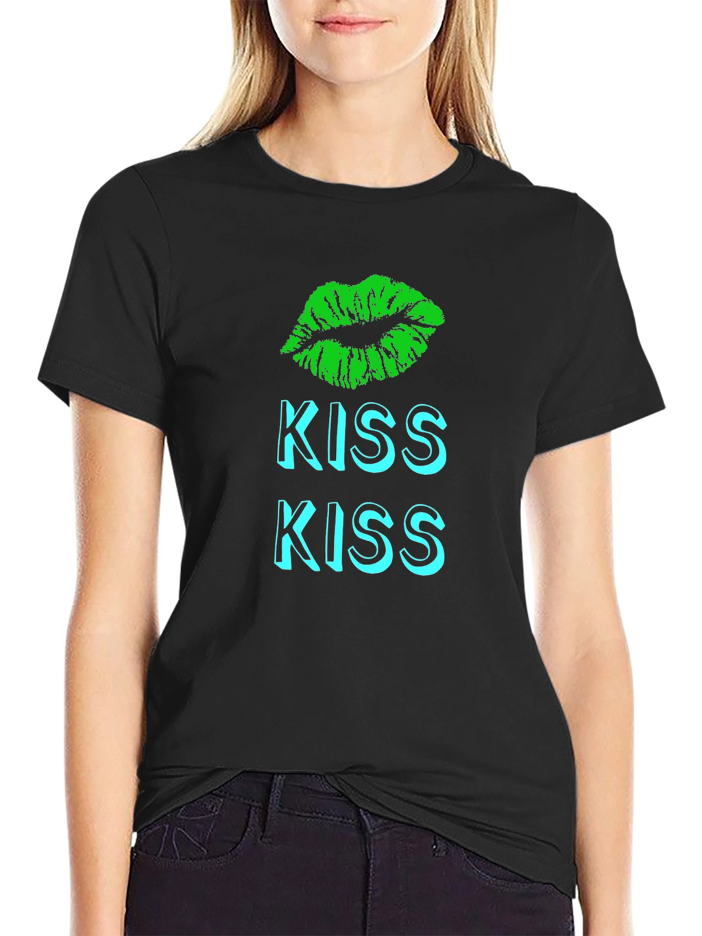 Kiss Lips Graphic T-Shirt - Black Casual Tee