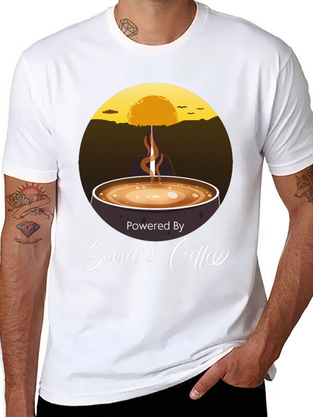 Sunset & Coffee Graphic Tee - Relaxed Fit