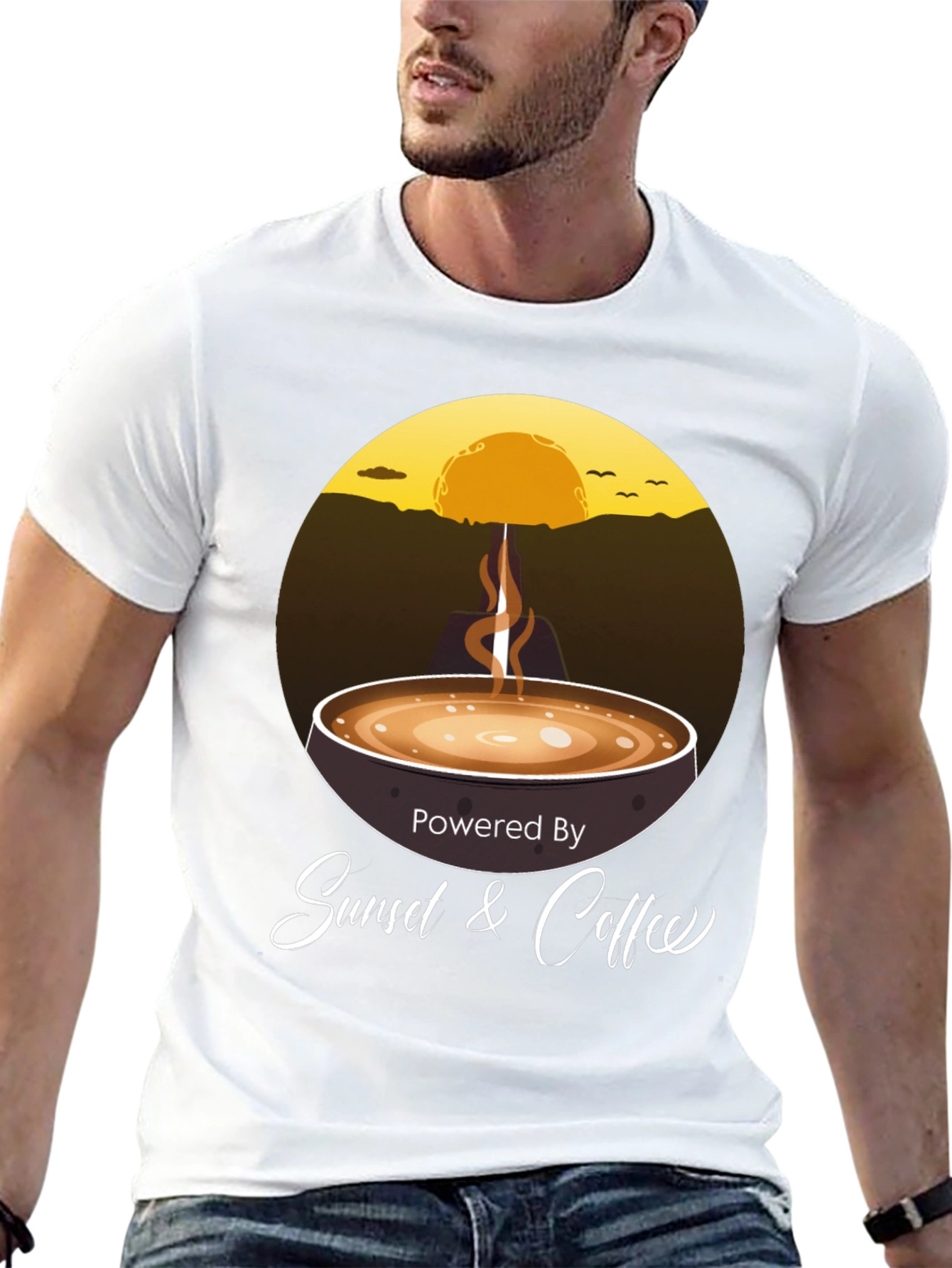 Sunset & Coffee Graphic Tee - Relaxed Fit