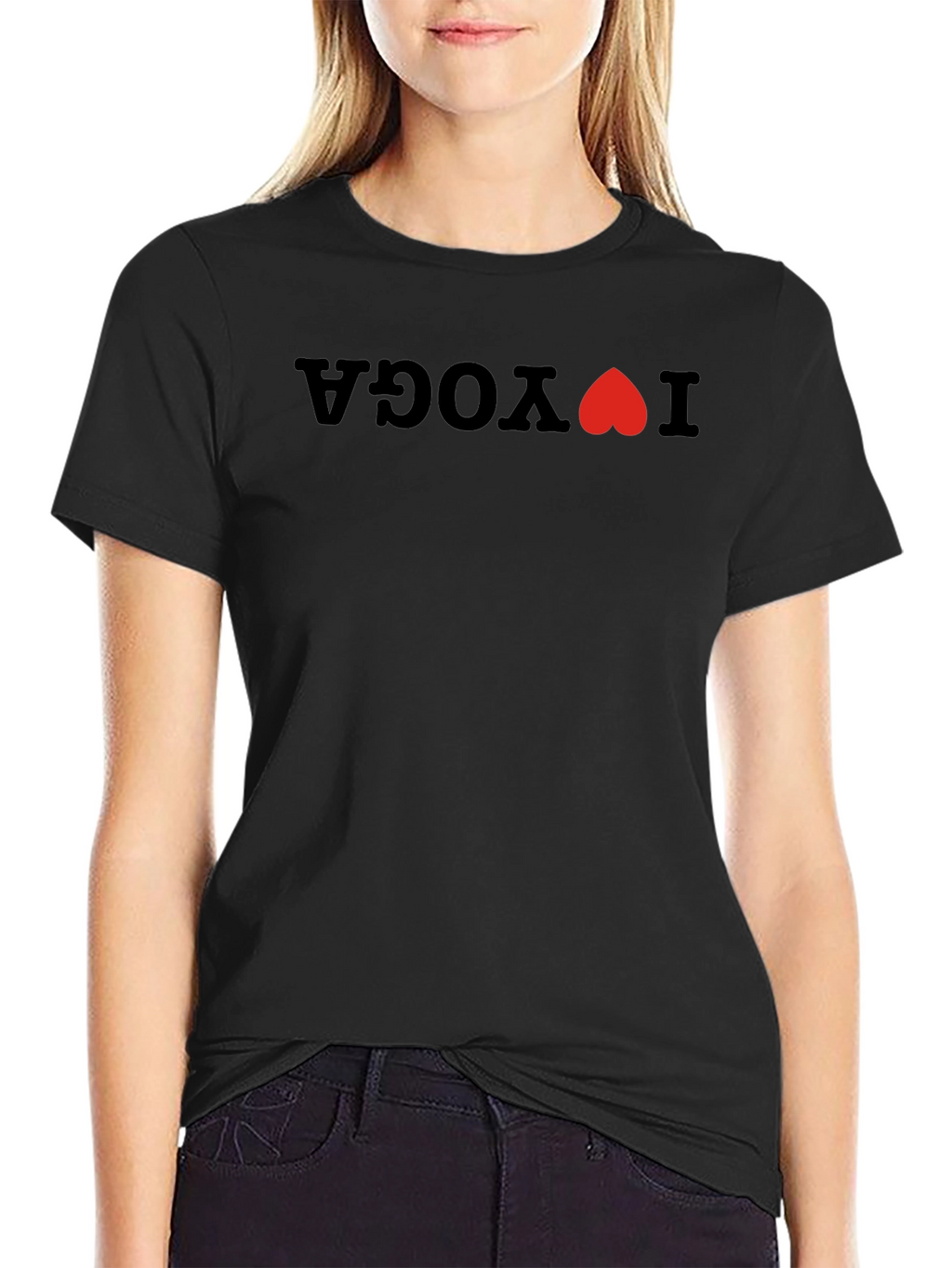 I Heart Yoga Graphic Tee - Black Cotton Shirt