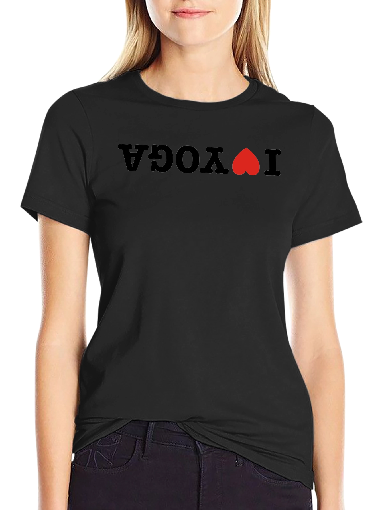 I Heart Yoga Graphic Tee - Black Cotton Shirt