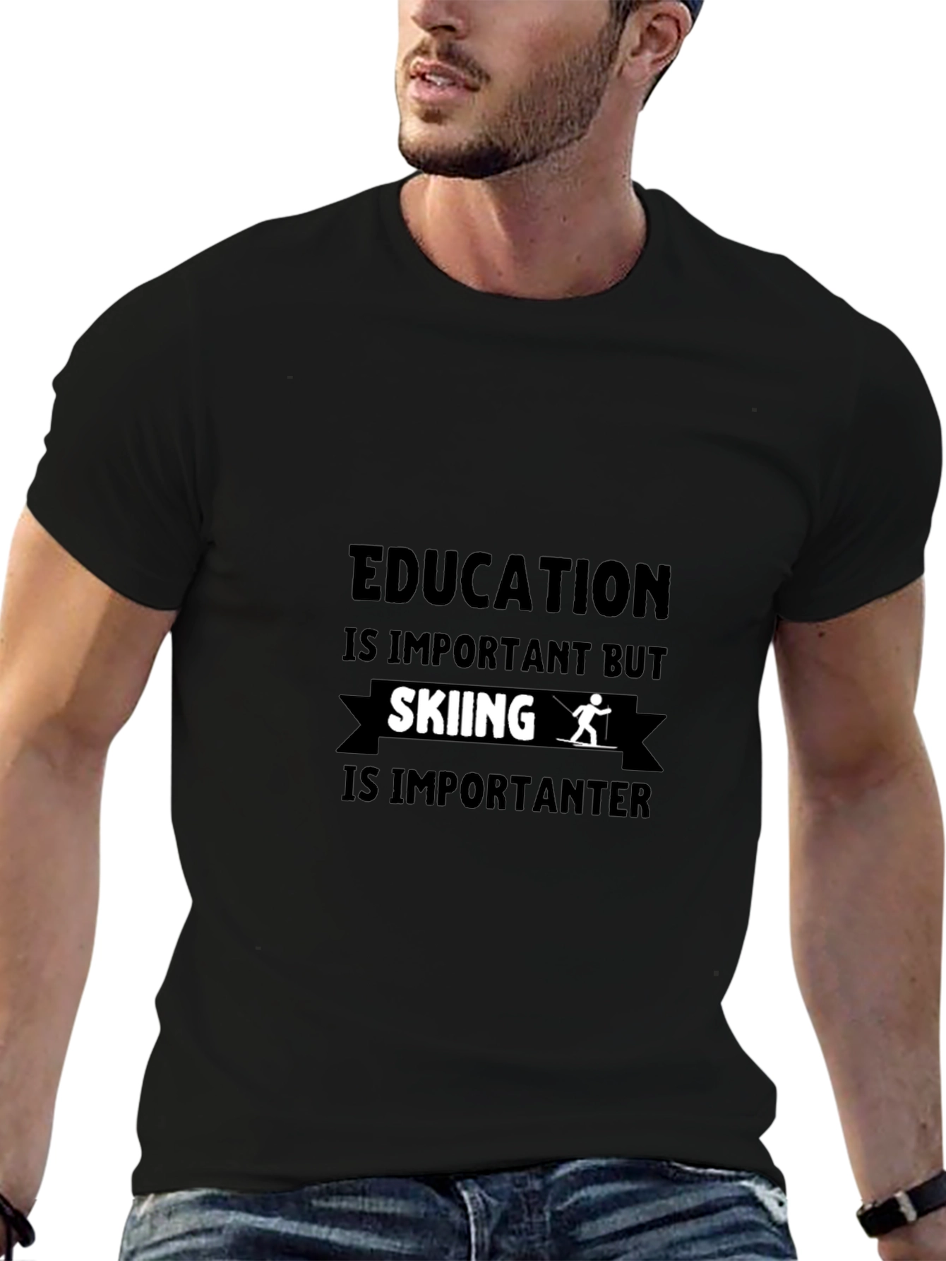 Funny Skiing Lover Black T-Shirt