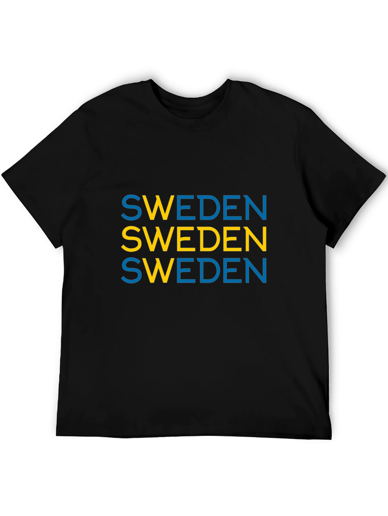 Sweden Flag Colors Graphic Tee - Black Cotton T-Shirt