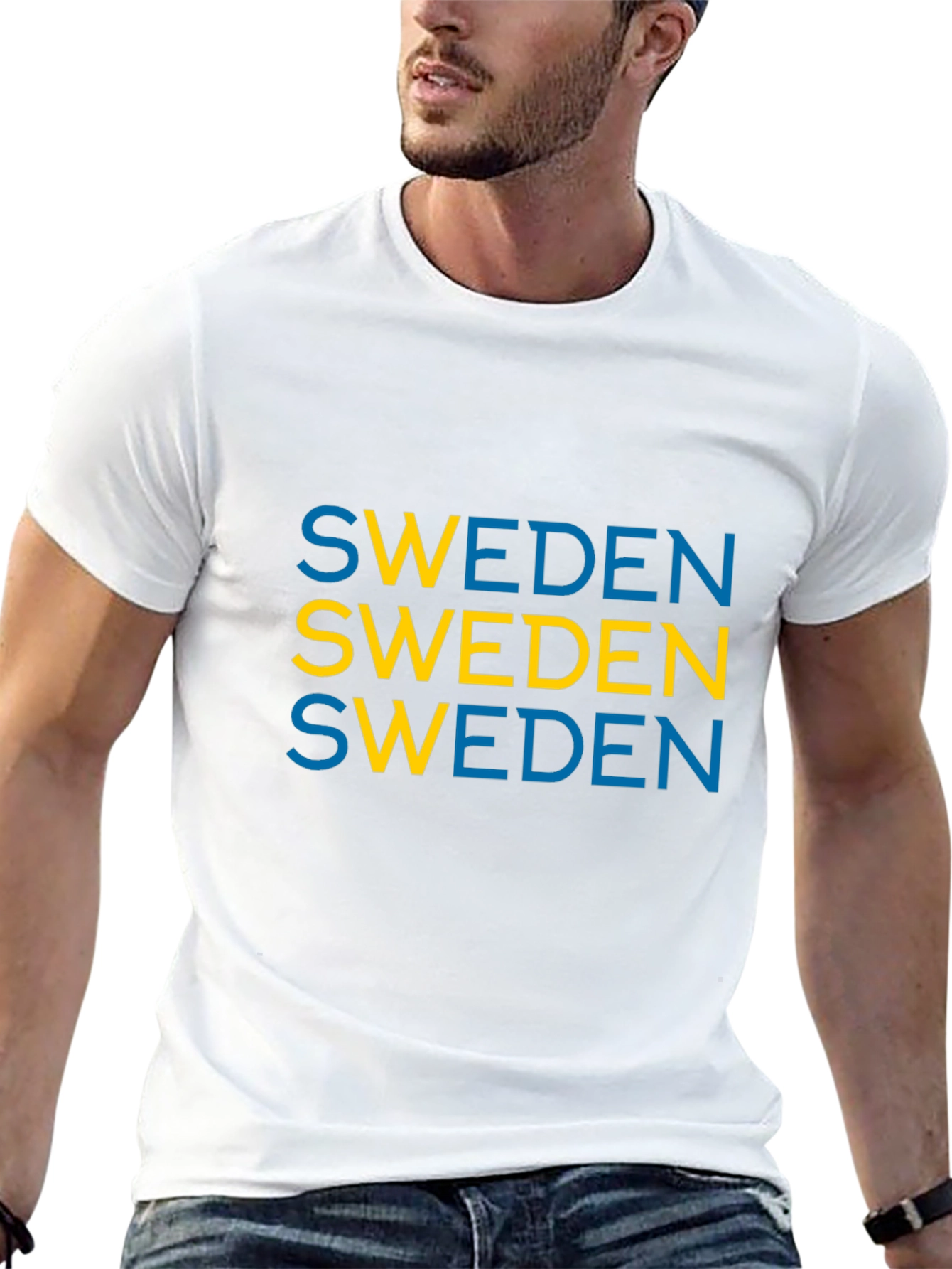 Sweden Flag Colors Graphic Tee - Black Cotton T-Shirt