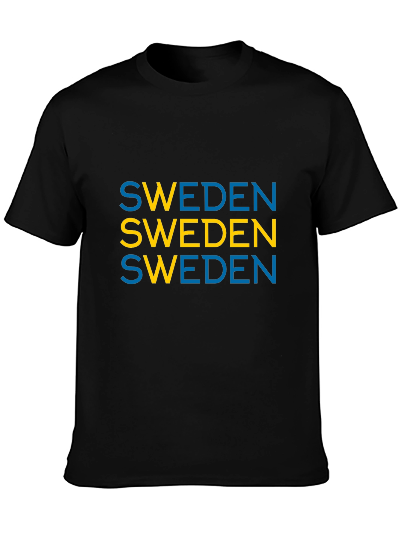 Sweden Flag Colors Graphic Tee - Black Cotton T-Shirt