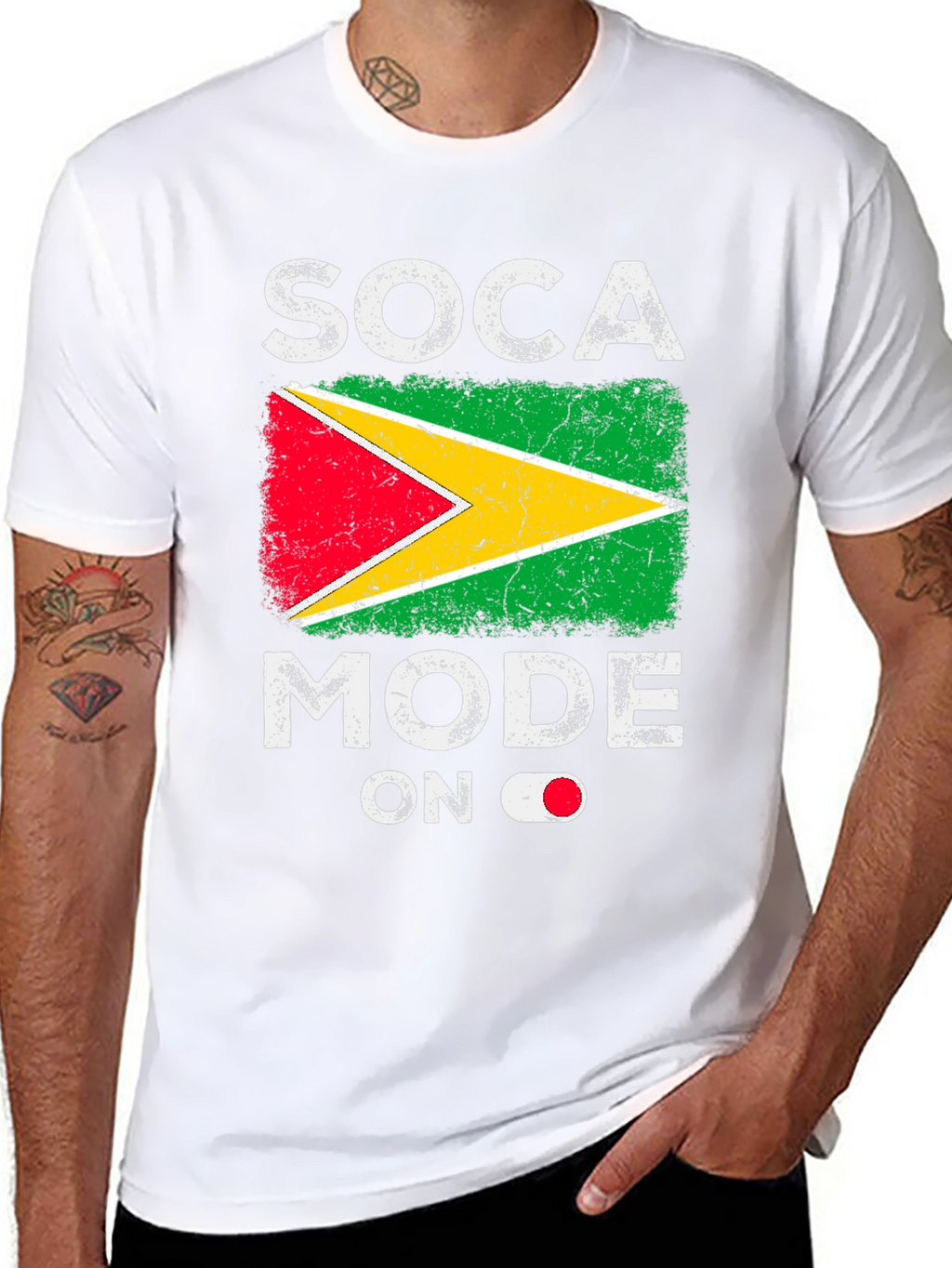 Soca Mode On Guyana Flag Graphic T-Shirt