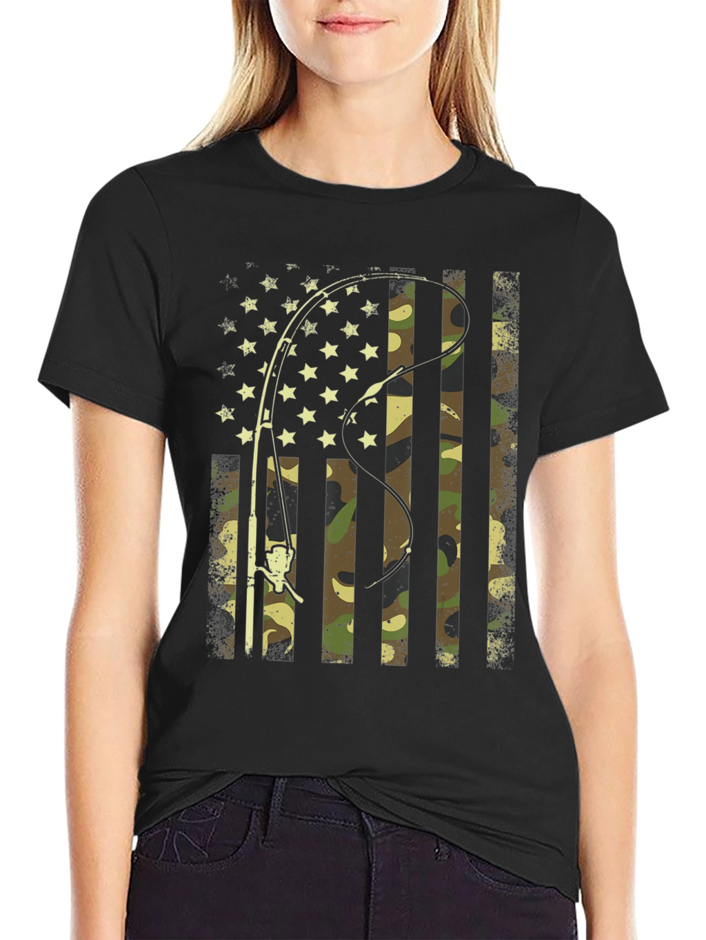 Fishing Rod American Flag Camo T-Shirt
