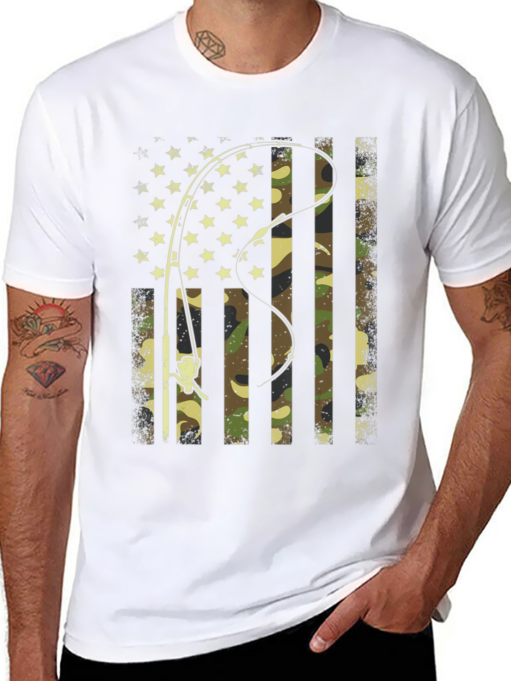 Fishing Rod American Flag Camo T-Shirt