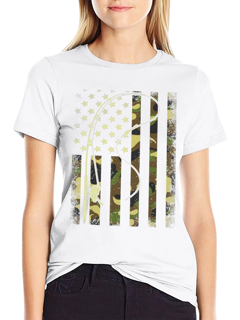 Fishing Rod American Flag Camo T-Shirt