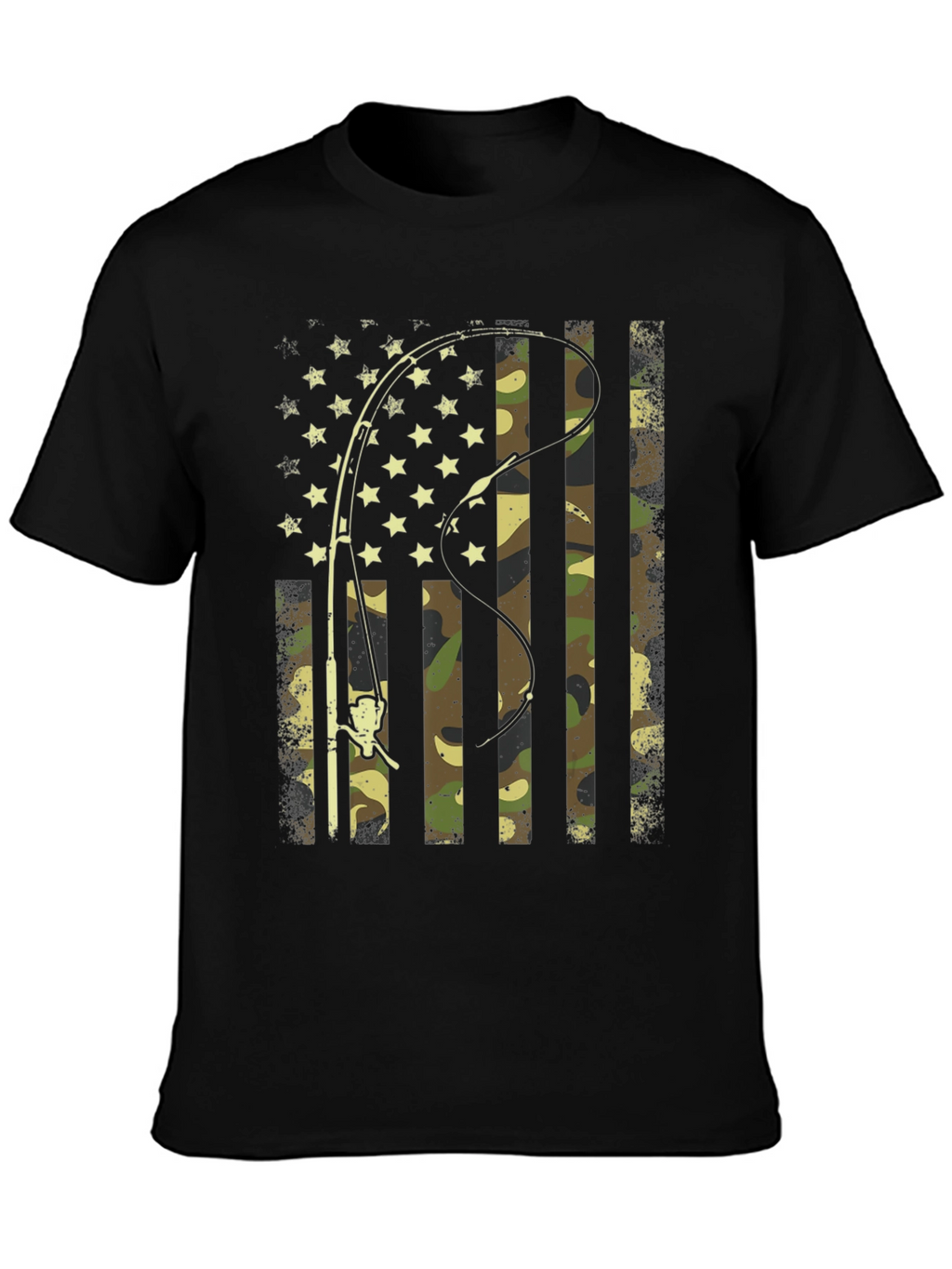 Fishing Rod American Flag Camo T-Shirt