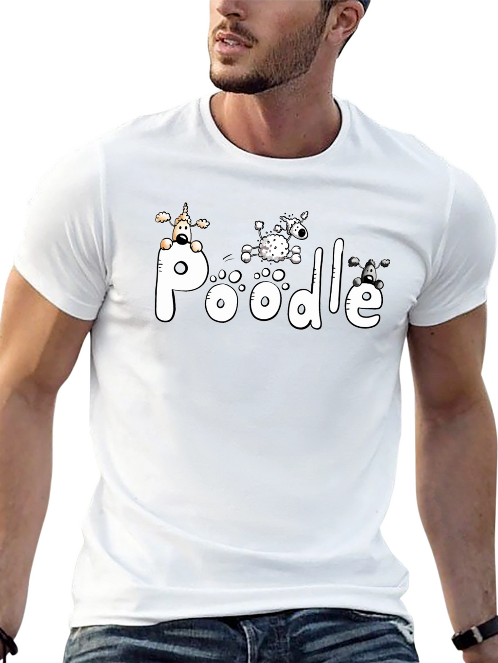 Poodle Graphic Print Black T-Shirt