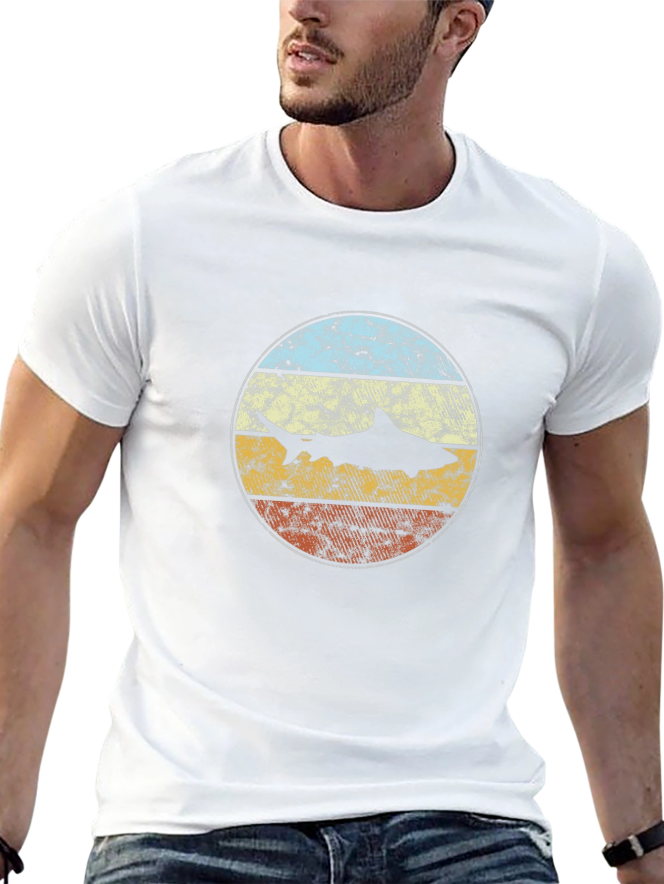 Retro Shark Graphic Tee - Vintage Style Black T-Shirt