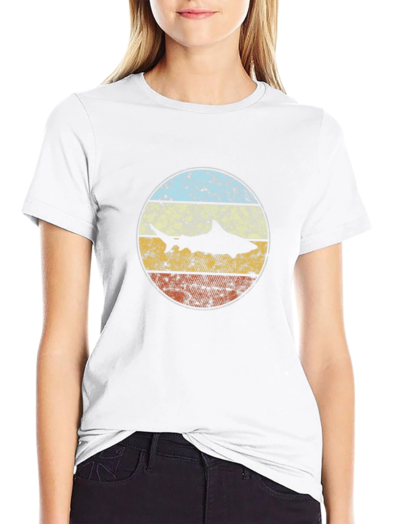Retro Shark Graphic Tee - Vintage Style Black T-Shirt