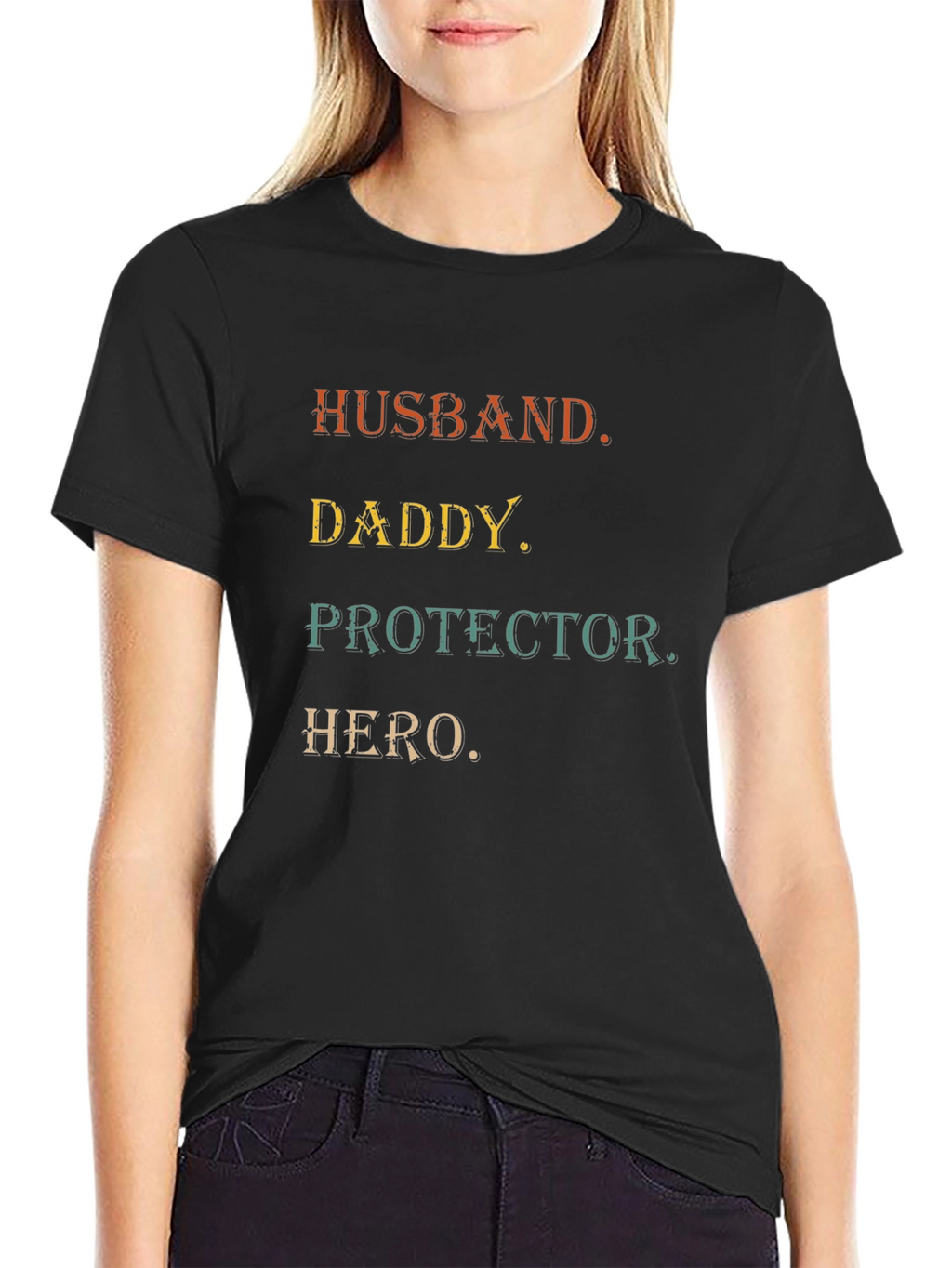 Husband Daddy Protector Hero Mens Black T-Shirt