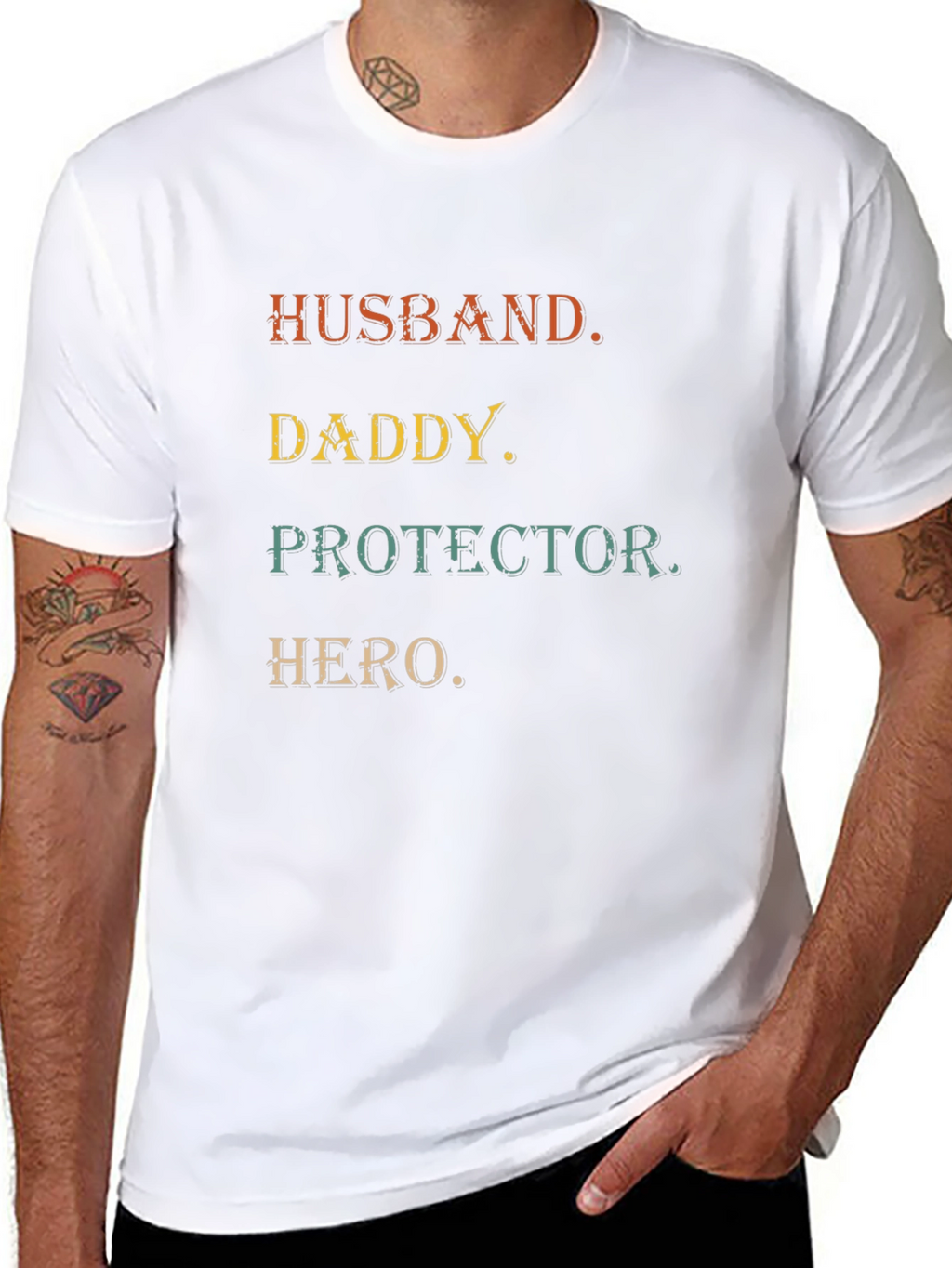Husband Daddy Protector Hero Mens Black T-Shirt