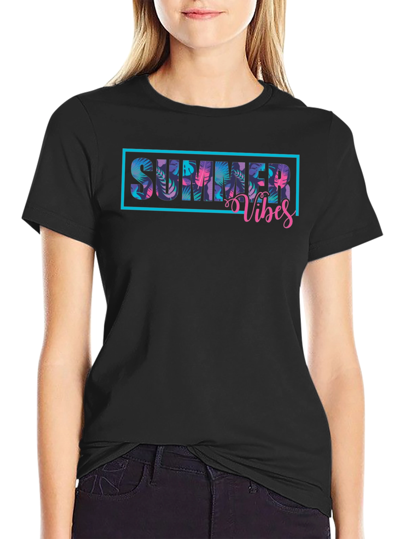 Summer Vibes Graphic Print Black T-Shirt