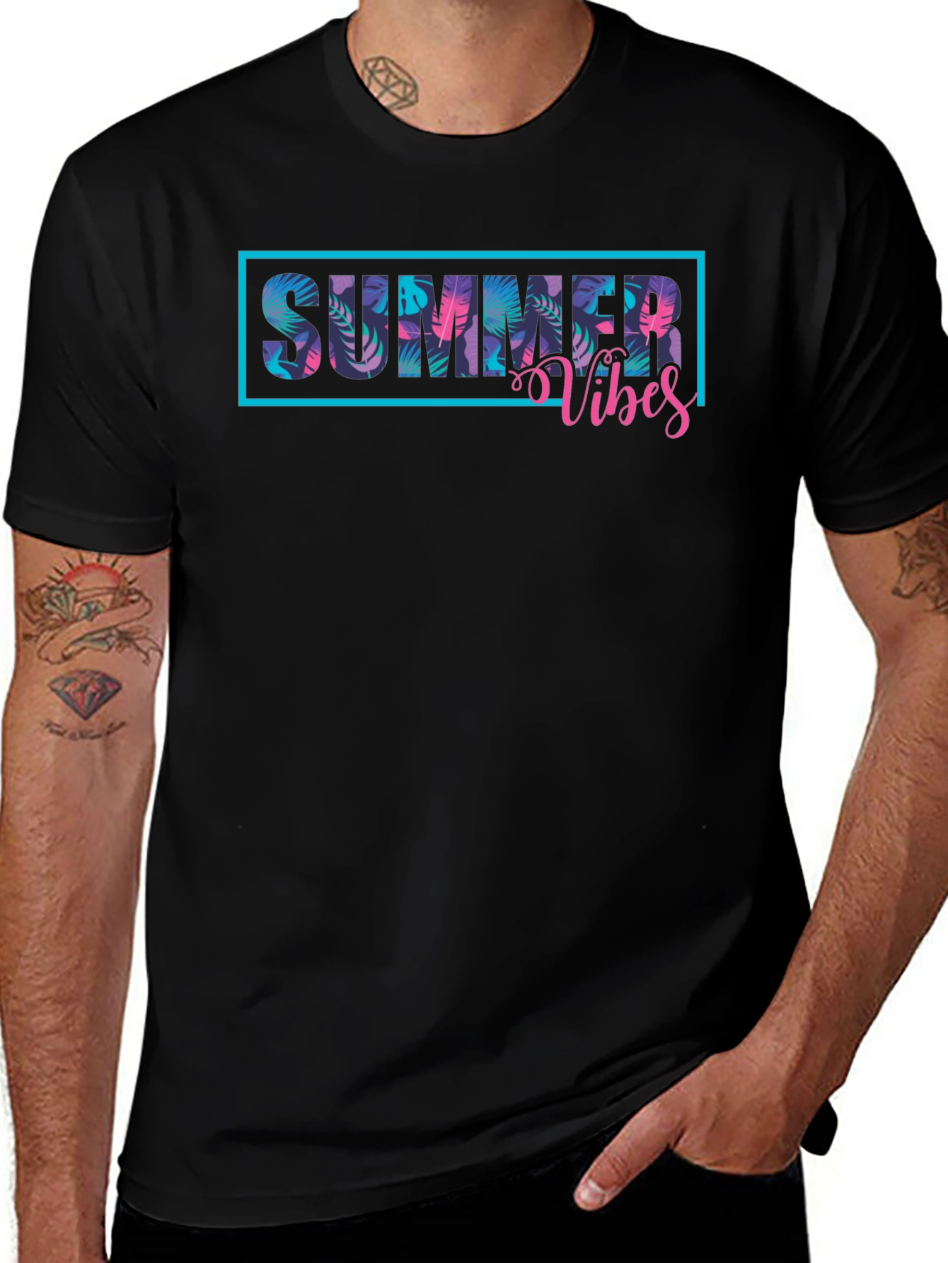 Summer Vibes Graphic Print Black T-Shirt