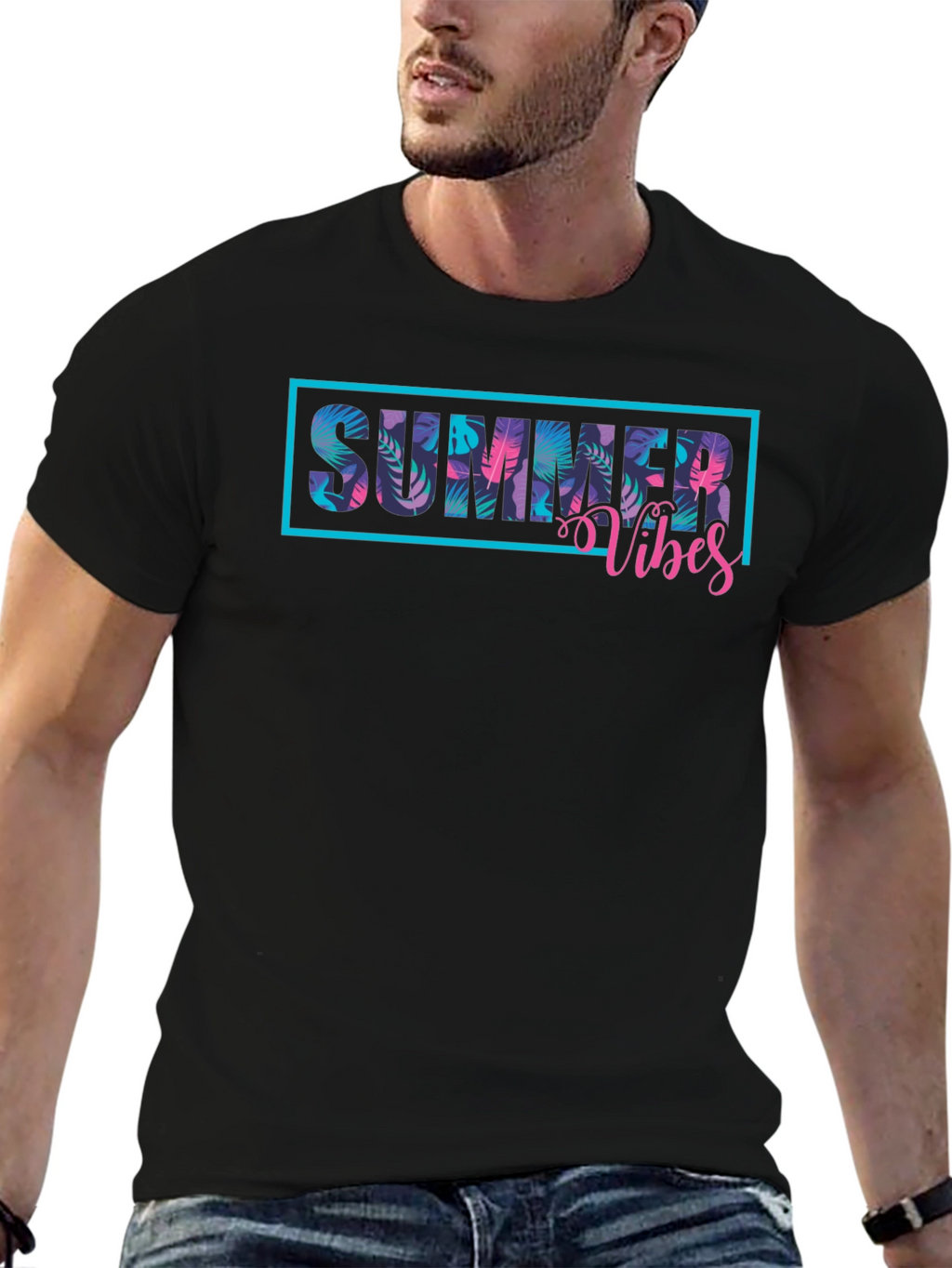 Summer Vibes Graphic Print Black T-Shirt