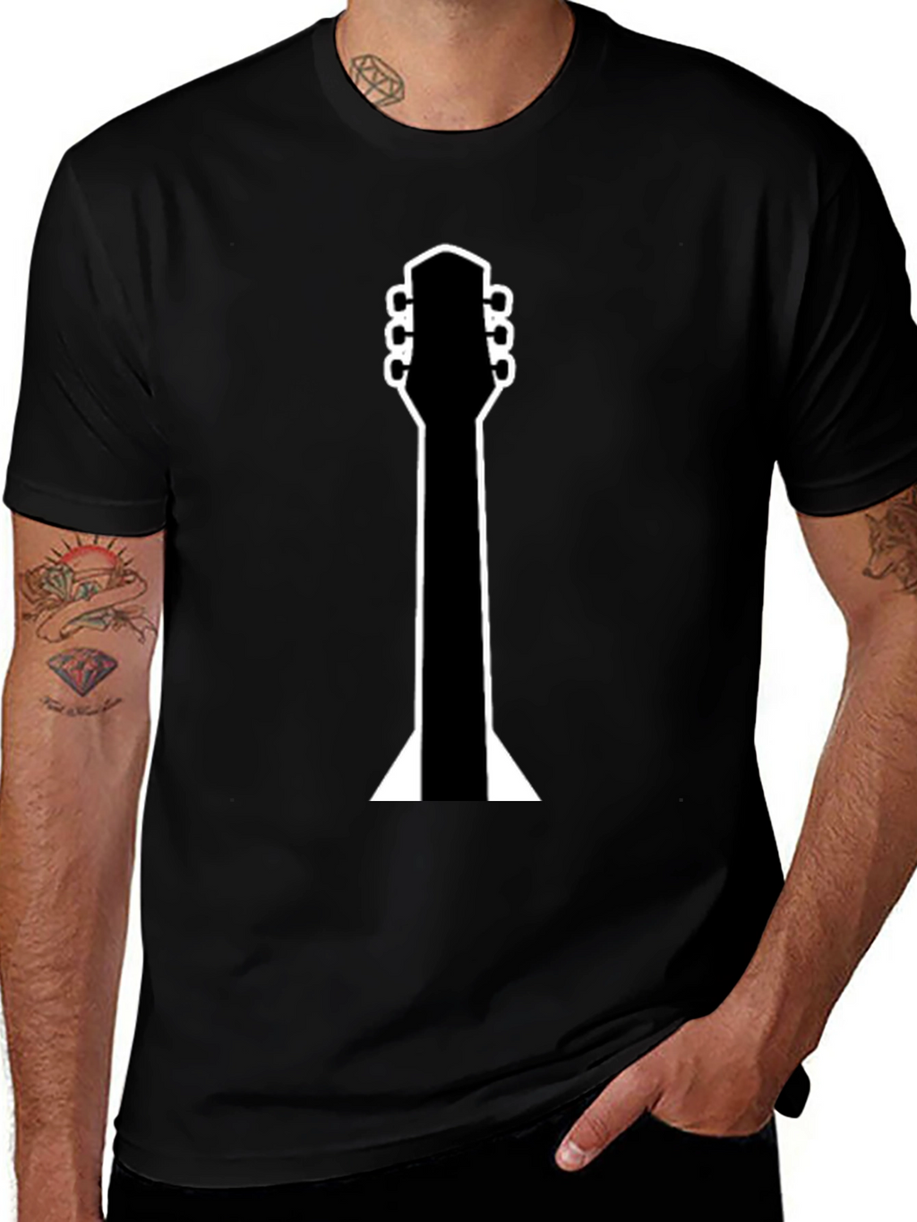 Guitar Neck Graphic Black T-Shirt