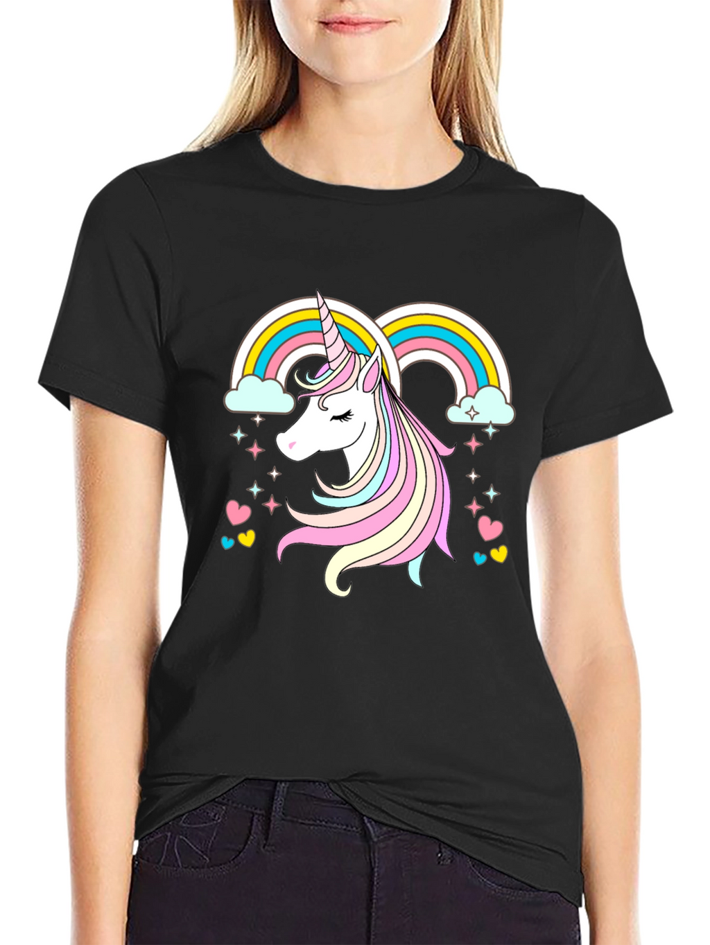 Unicorn Rainbow Graphic Tee - Black