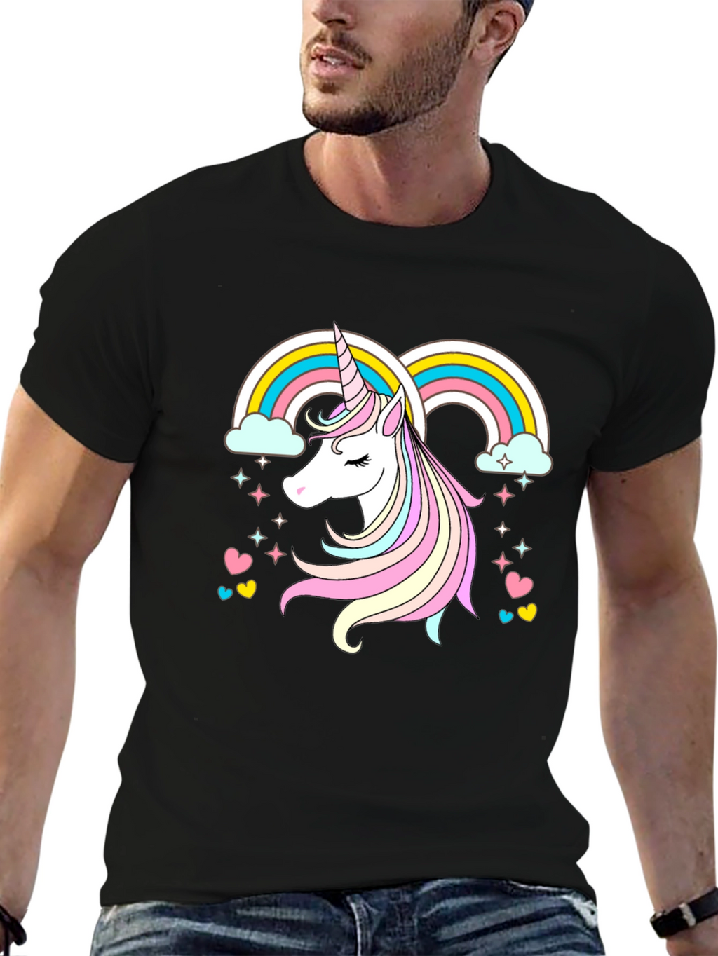 Unicorn Rainbow Graphic Tee - Black