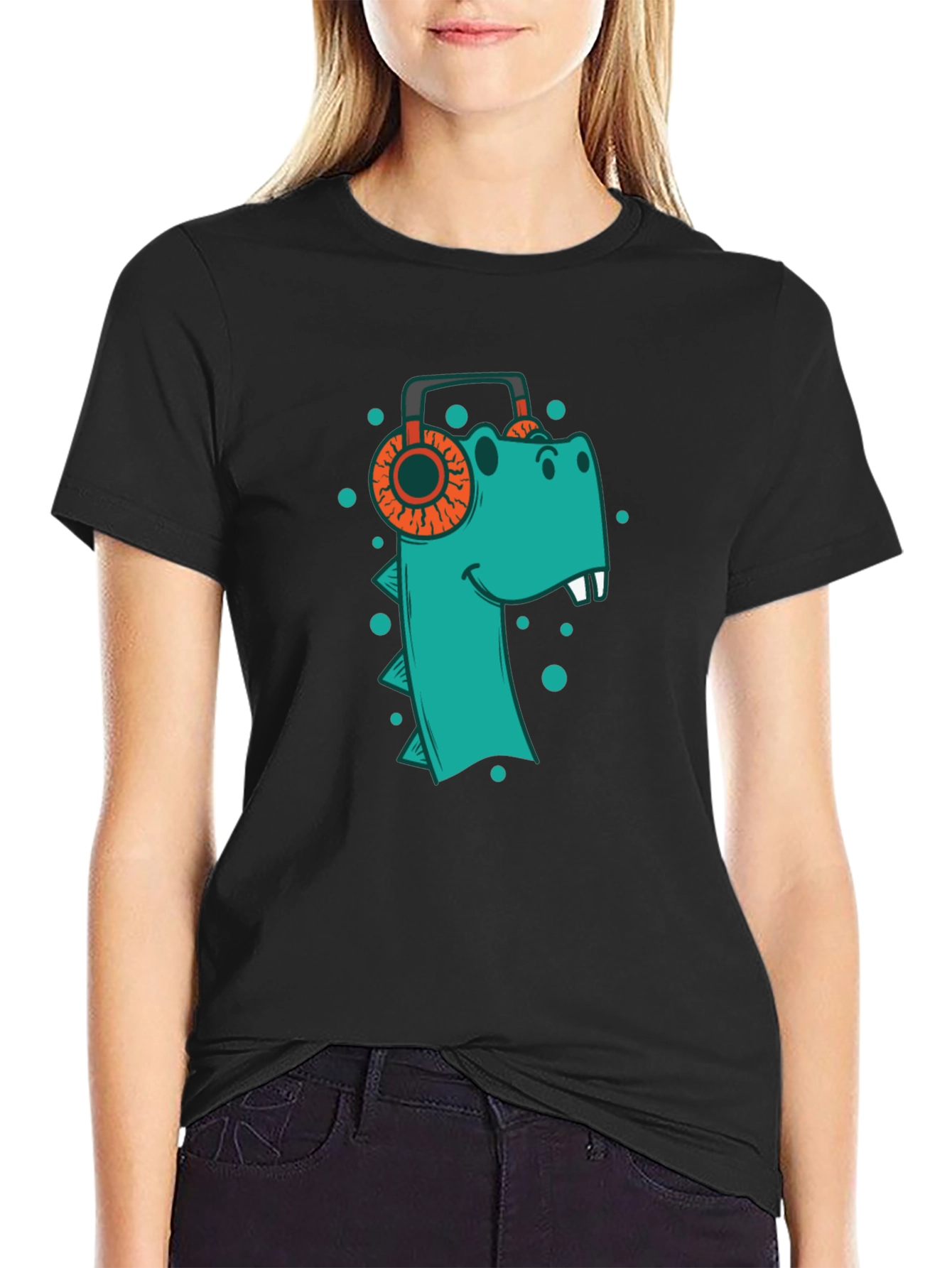 Dino Beats Tee: Cool T-Shirt with Dinosaur & Headphones Design