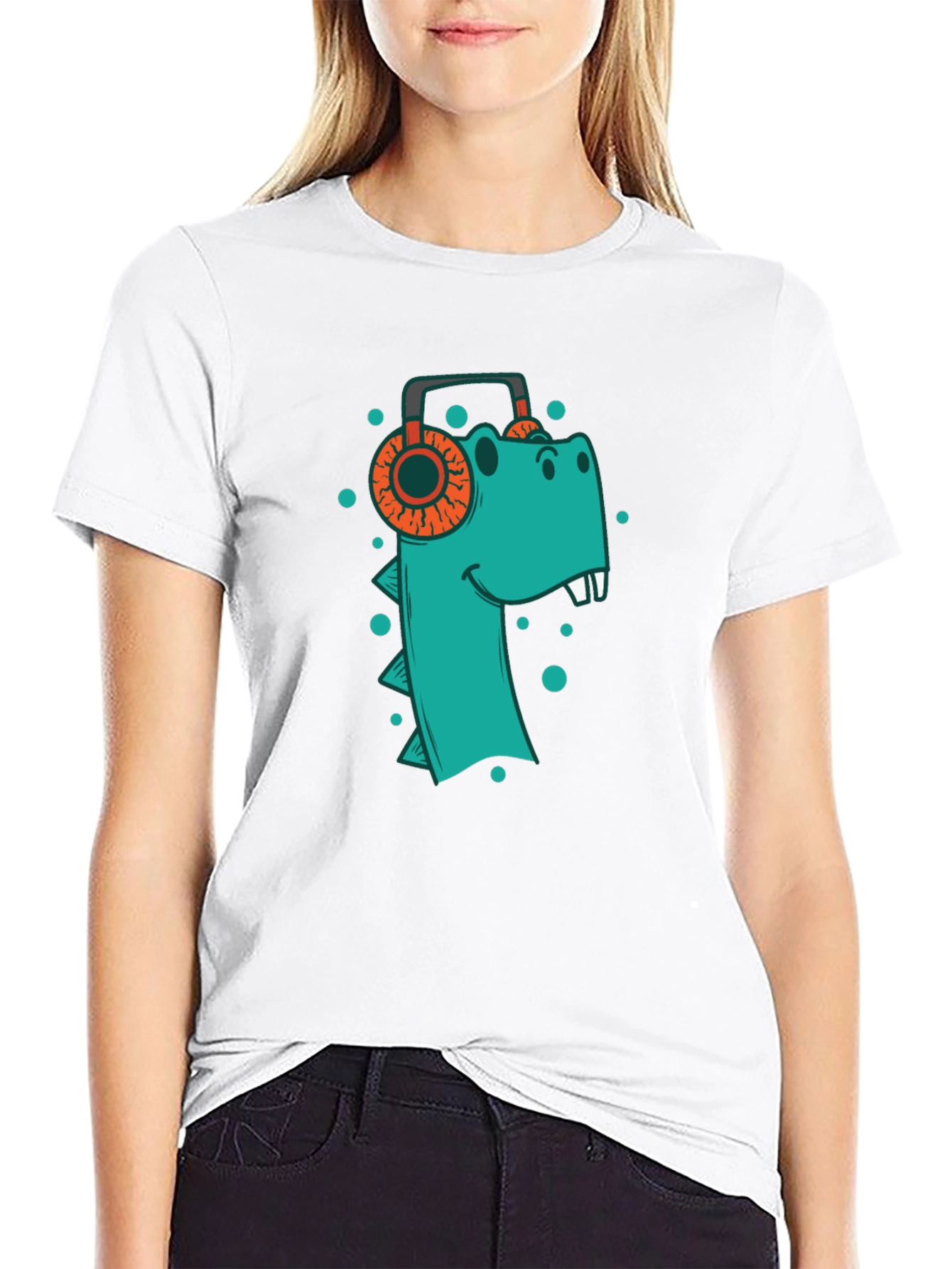 Dino Beats Tee: Cool T-Shirt with Dinosaur & Headphones Design