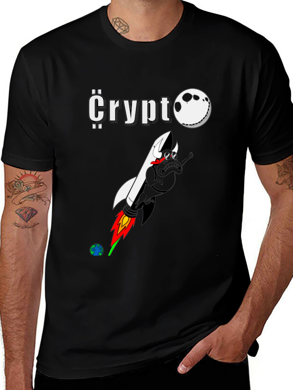 Crypto Moon Rocket Graphic T-Shirt