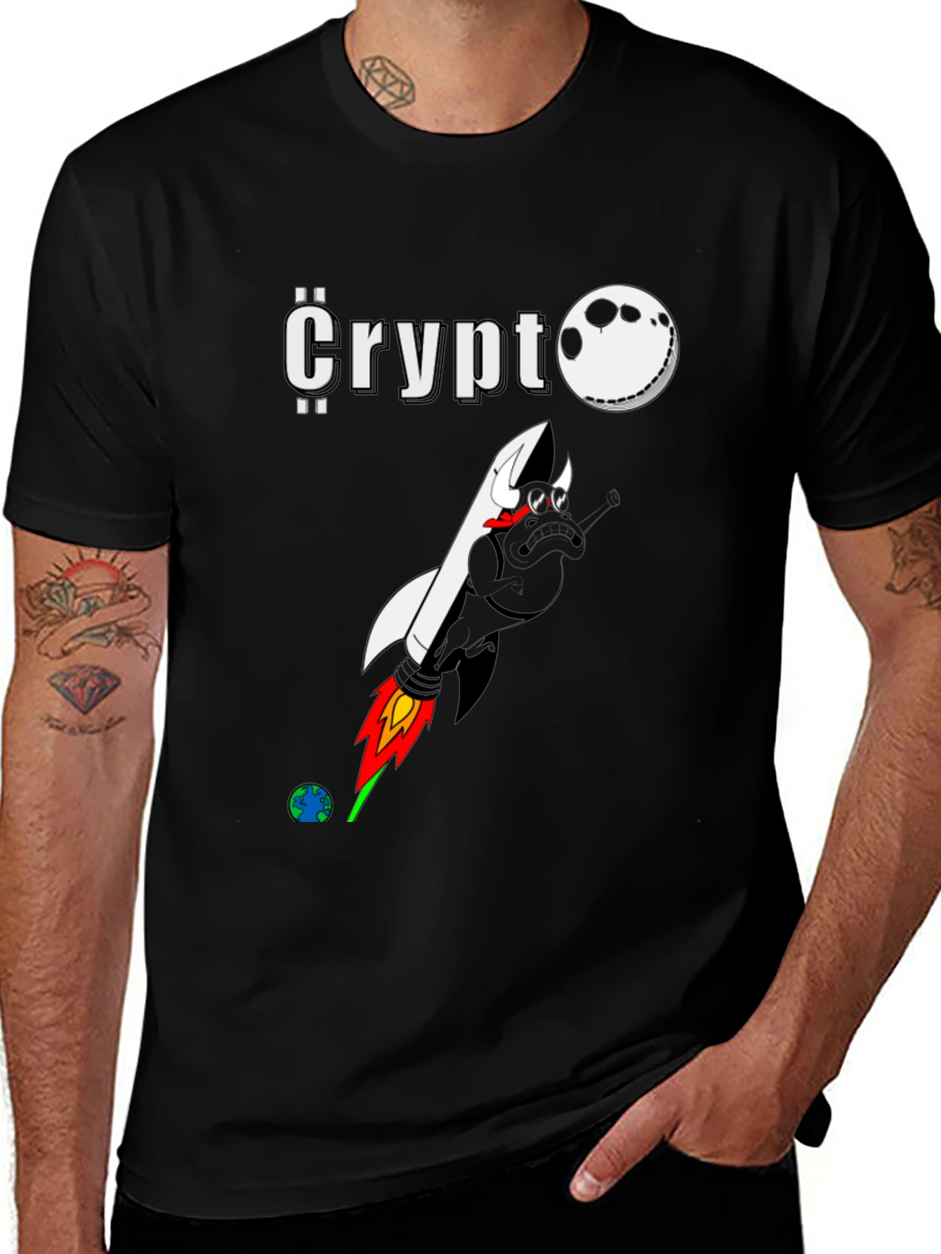 Crypto Moon Rocket Graphic T-Shirt