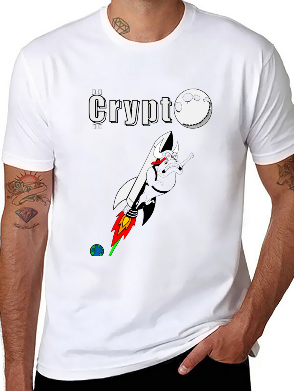 Crypto Moon Rocket Graphic T-Shirt