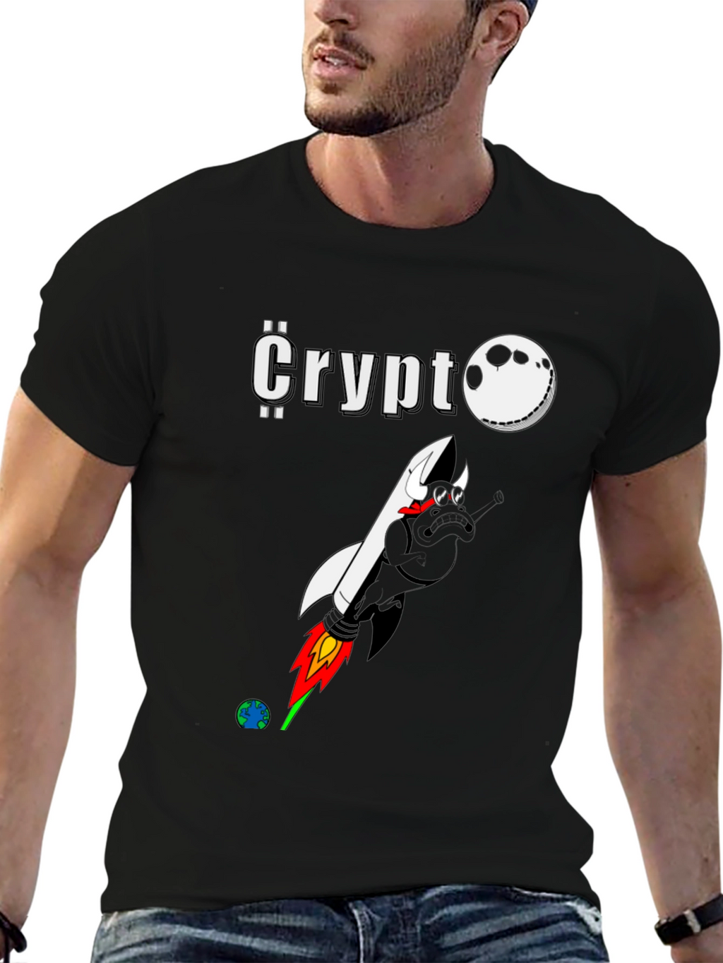 Crypto Moon Rocket Graphic T-Shirt