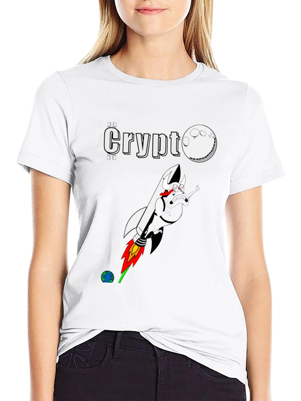 Crypto Moon Rocket Graphic T-Shirt