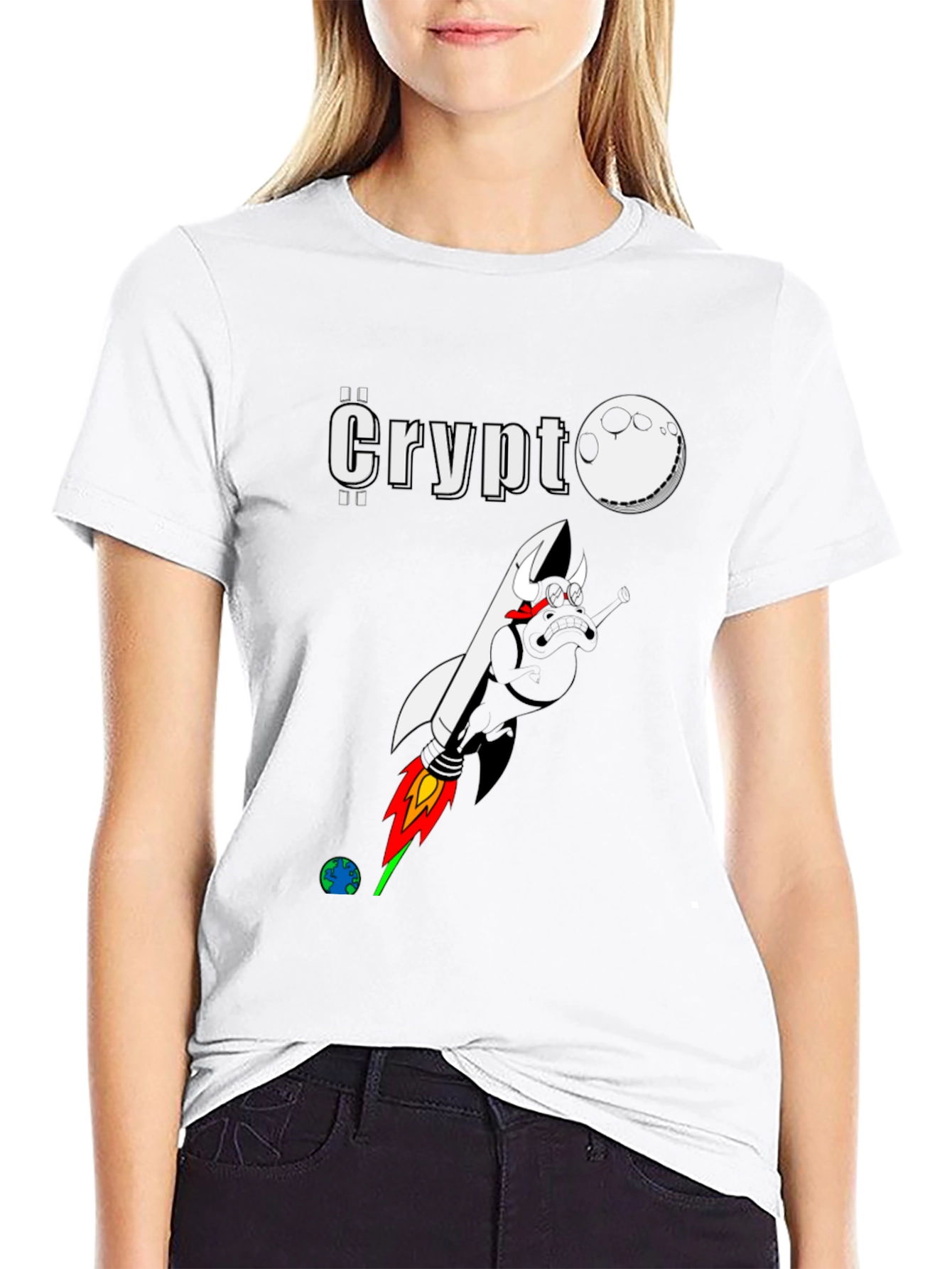 Crypto Moon Rocket Graphic T-Shirt