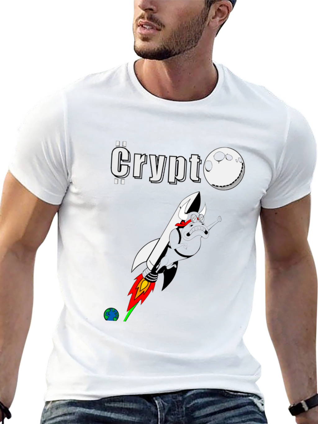 Crypto Moon Rocket Graphic T-Shirt