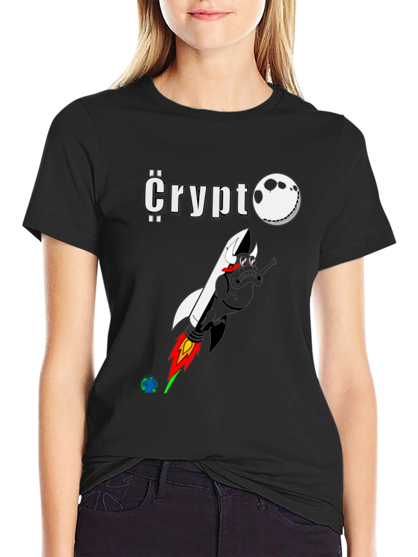 Crypto Moon Rocket Graphic T-Shirt