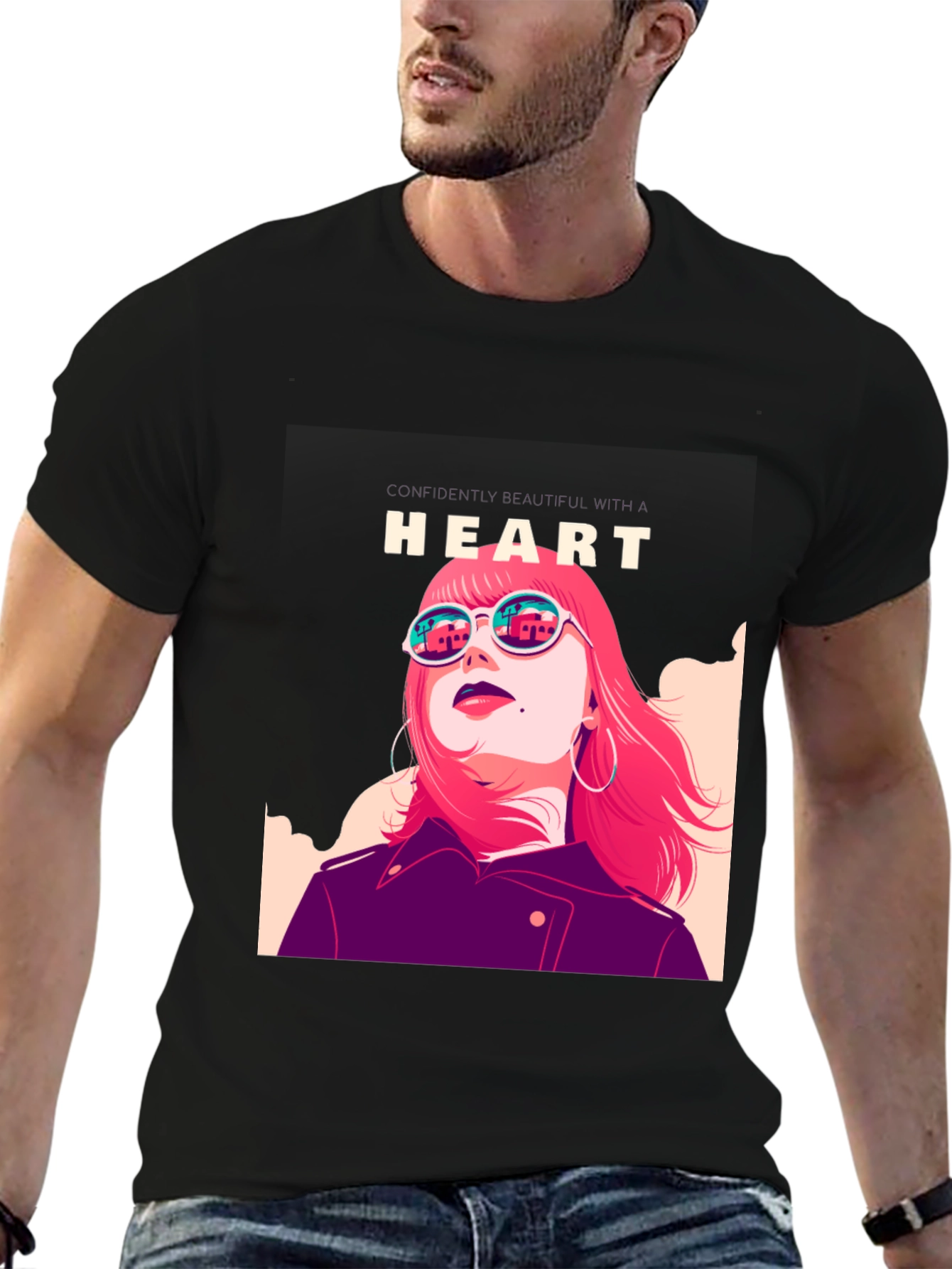 Heart Illustration Black T-Shirt