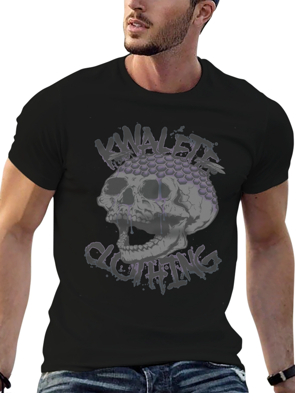 Skull & Honeycomb Graphic Black T-Shirt