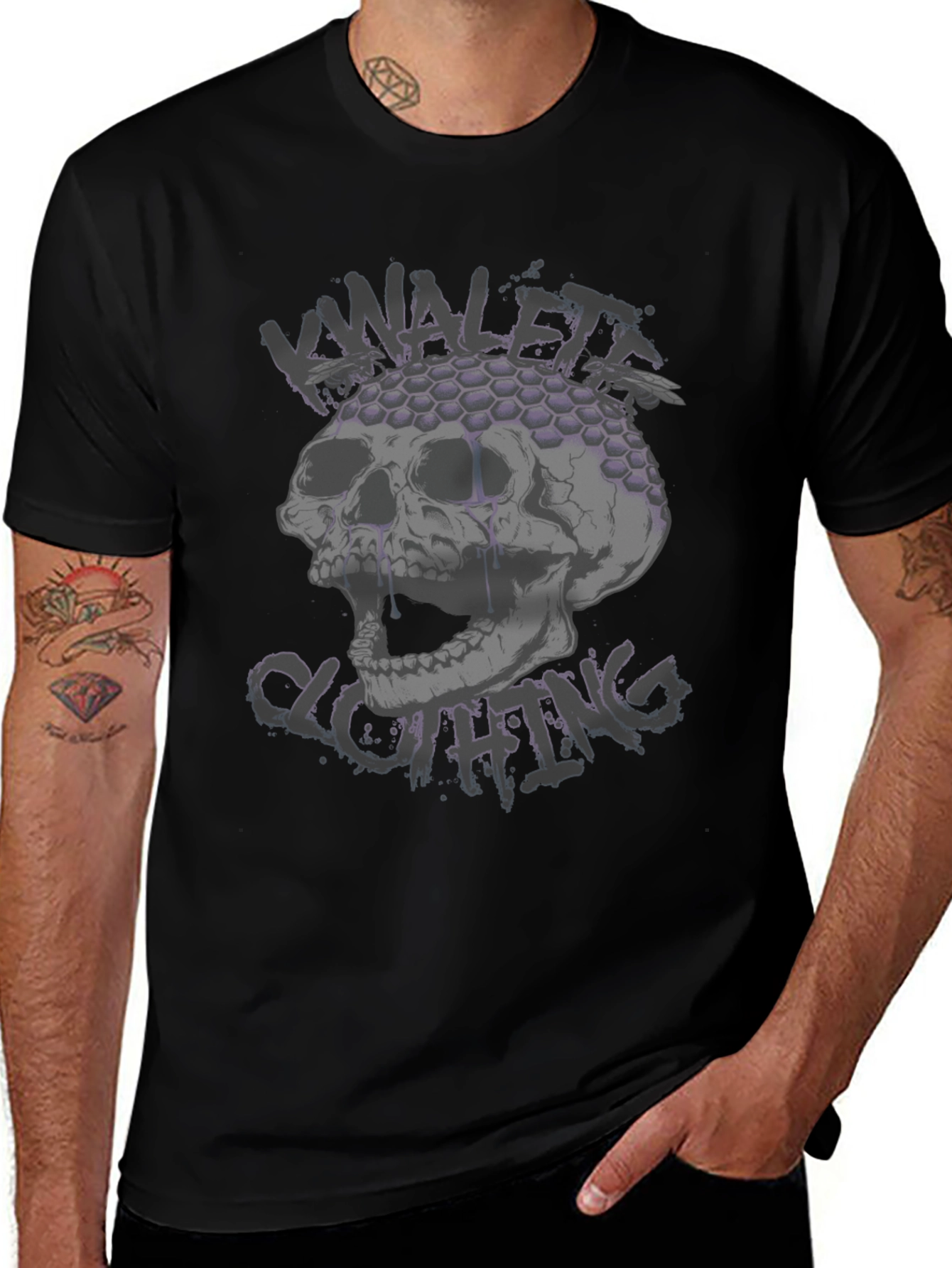 Skull & Honeycomb Graphic Black T-Shirt
