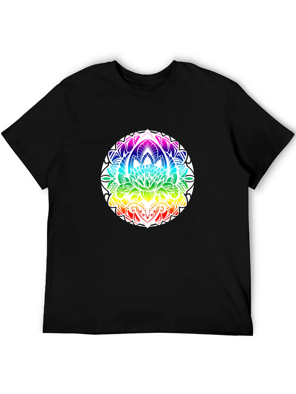 Rainbow Mandala Graphic Black T-Shirt