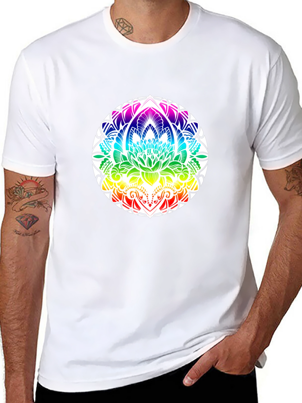 Rainbow Mandala Graphic Black T-Shirt