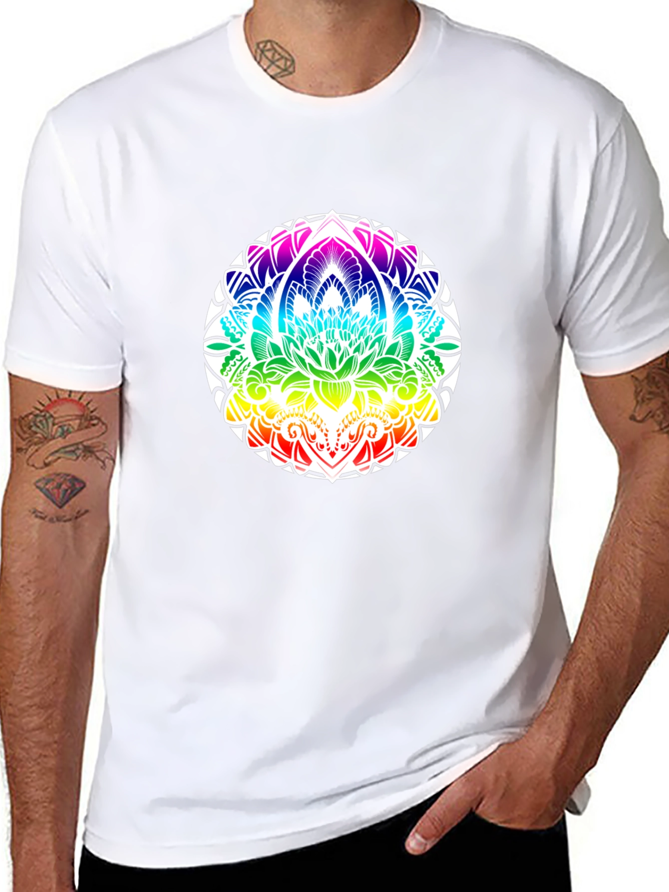 Rainbow Mandala Graphic Black T-Shirt