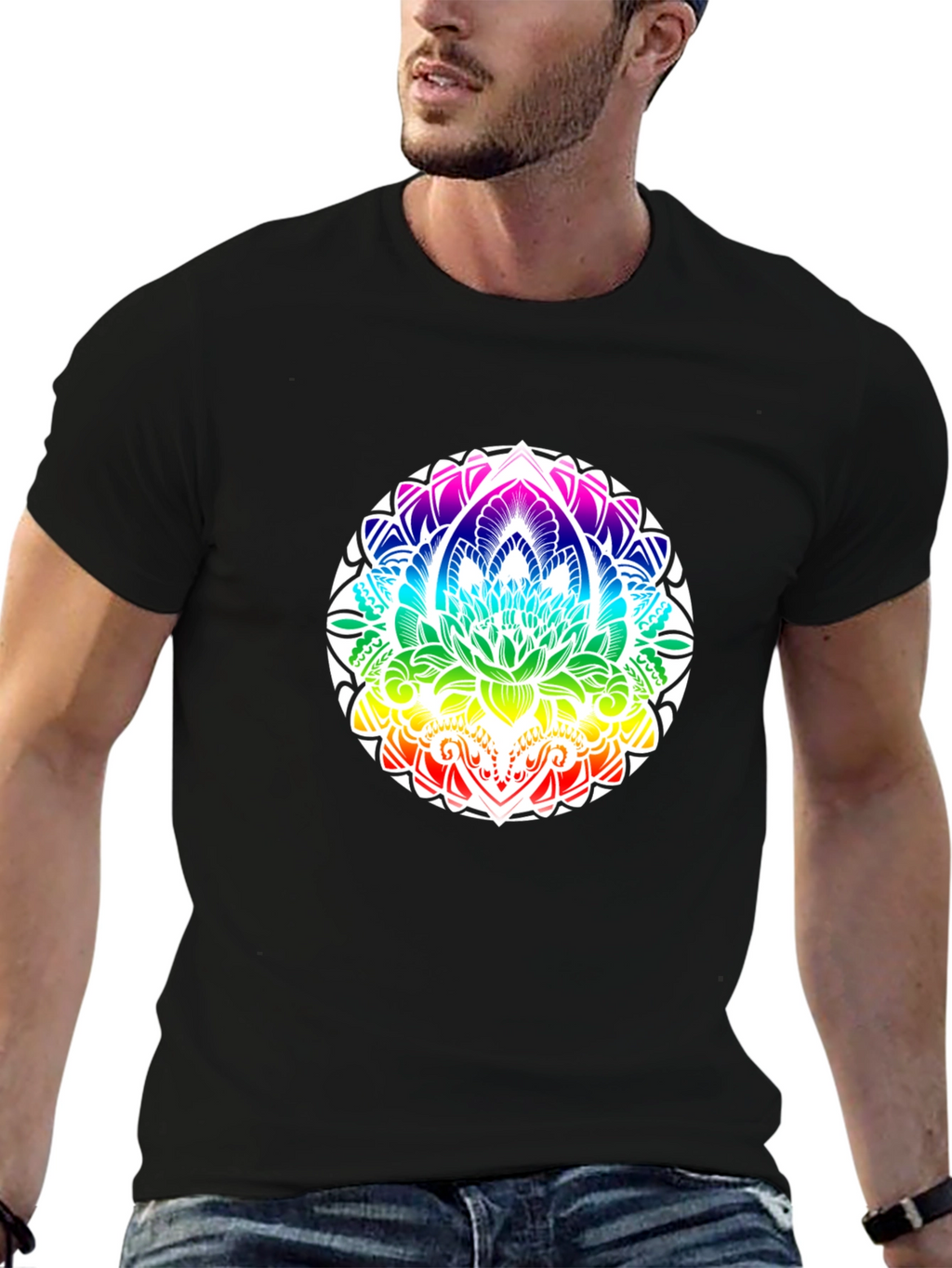 Rainbow Mandala Graphic Black T-Shirt