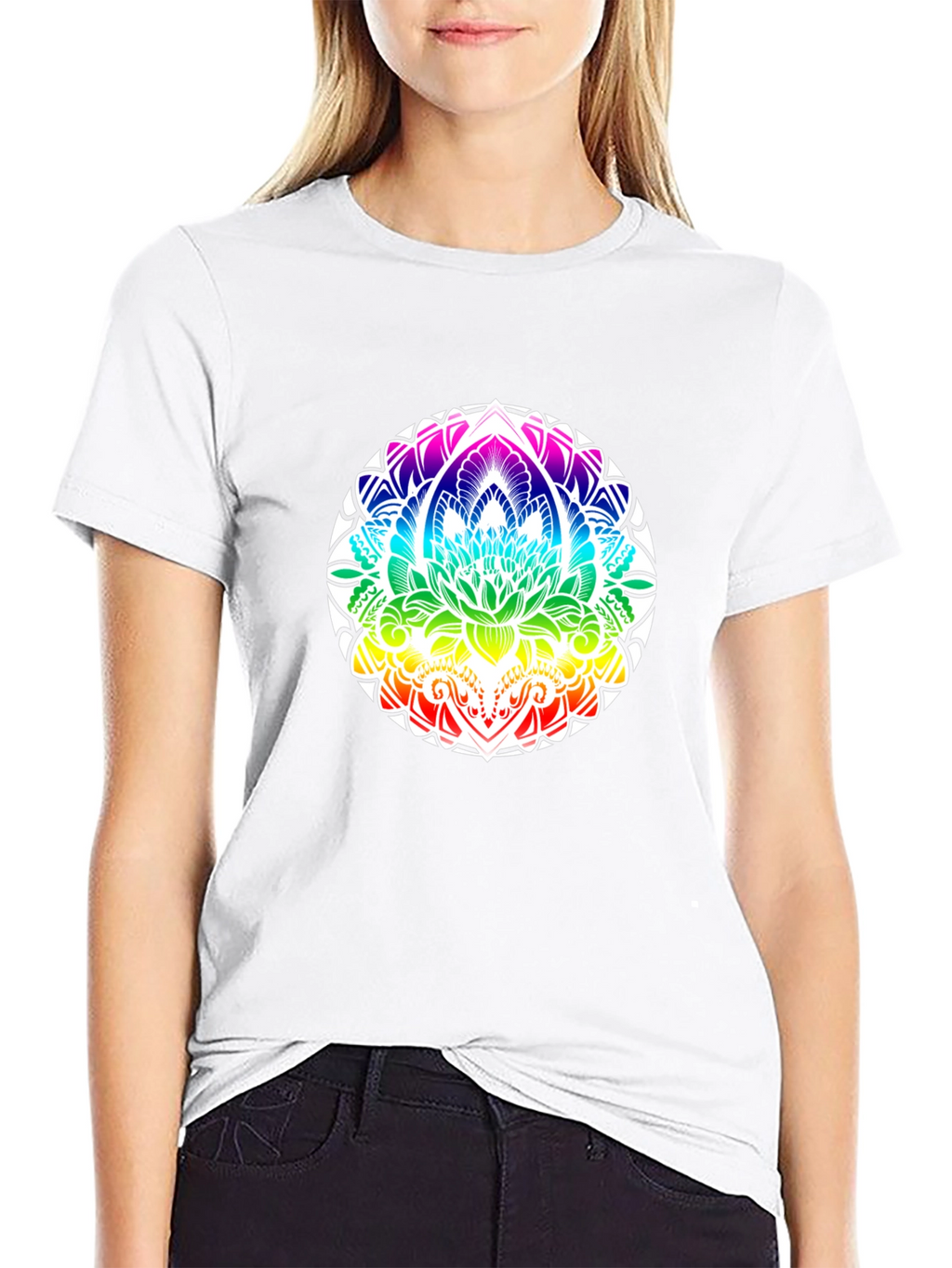 Rainbow Mandala Graphic Black T-Shirt