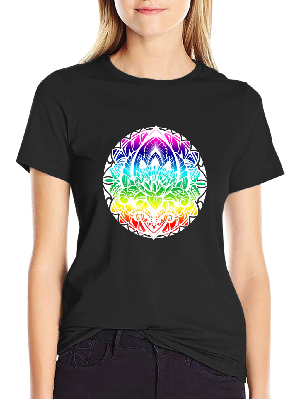 Rainbow Mandala Graphic Black T-Shirt