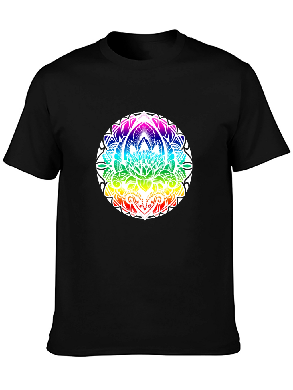 Rainbow Mandala Graphic Black T-Shirt