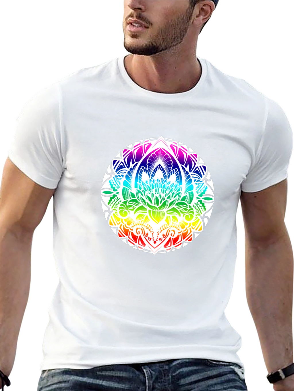 Rainbow Mandala Graphic Black T-Shirt